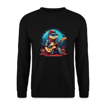 Rockiges Krokodil mit E-Gitarre für Jung und Alt - Unisex Pullover - Schwarz - Vorne - Alina (178cm) & Michal (187cm)
