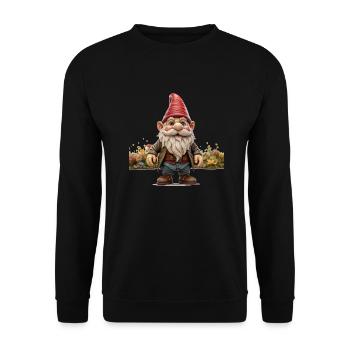 Humor im Garten mit dem Gartenzwerg - Unisex Pullover - Schwarz - Vorne - Alina (178cm) & Michal (187cm)