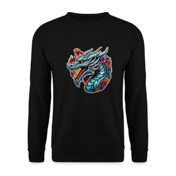 Asiatischer Drache - Japan - Chinesisch - Unisex Pullover - Schwarz - Vorne - Alina (178cm) & Michal (187cm)