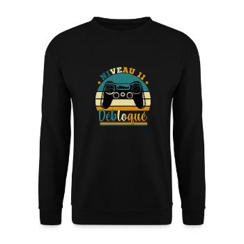 Niveau 11 Débloqué - Gamer Anniversaire 11 ans - Sweat-shirt Unisexe - noir - Devant - Alina (178cm) & Michal (187cm)