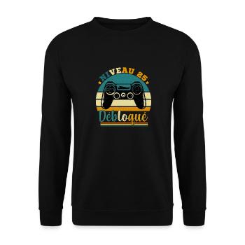 Niveau 25 Débloqué - Gamer Anniversaire 25 ans - Sweat-shirt Unisexe - noir - Devant - Alina (178cm) & Michal (187cm)