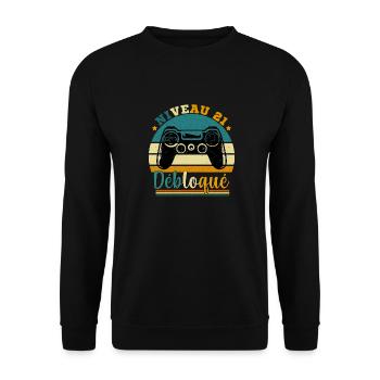 Niveau 21 Débloqué - Gamer Anniversaire 21 ans - Sweat-shirt Unisexe - noir - Devant - Alina (178cm) & Michal (187cm)