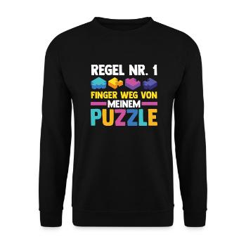 Puzzlefan Puzzler Puzzleteile Puzzle - Unisex Pullover - Schwarz - Vorne - Alina (178cm) & Michal (187cm)