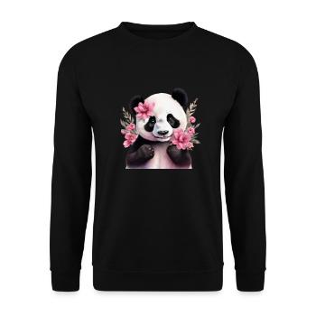 Niedlicher Panda - Unisex Pullover - Schwarz - Vorne - Alina (178cm) & Michal (187cm)