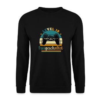 Level 18 Freigeschaltete Geschenkidee 18 Jahre - Unisex Pullover - Schwarz - Vorne - Alina (178cm) & Michal (187cm)