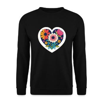 Liebe - Blumen - Herz - Unisex Pullover - Schwarz - Vorne - Alina (178cm) & Michal (187cm)