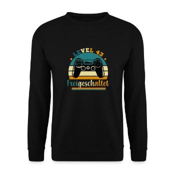 Level 43 Freigeschaltete Geschenkidee 43 Jahre - Unisex Pullover - Schwarz - Vorne - Alina (178cm) & Michal (187cm)