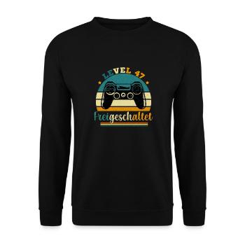Level 47 Freigeschaltete Geschenkidee 47 Jahre - Unisex Pullover - Schwarz - Vorne - Alina (178cm) & Michal (187cm)