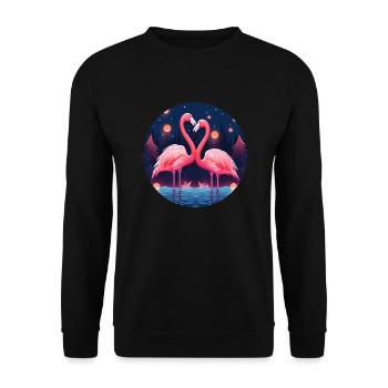 Flamingo Flock Tropical, Liebe Flamingos - Unisex Pullover - Schwarz - Vorne - Alina (178cm) & Michal (187cm)