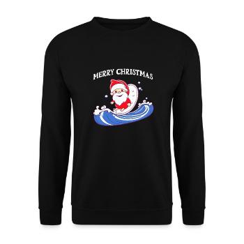 Merry Christmas Weihnachtsmann auf dem Surfbrett - Unisex Pullover - Schwarz - Vorne - Alina (178cm) & Michal (187cm)