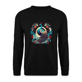 Oiseau paon avec des éléments de floal - Sweat-shirt Unisexe - noir - Devant - Alina (178cm) & Michal (187cm)