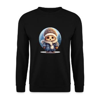 Hedgehog in the snow - Unisex Sweatshirt - black - Front - Alina (178cm) & Michal (187cm)