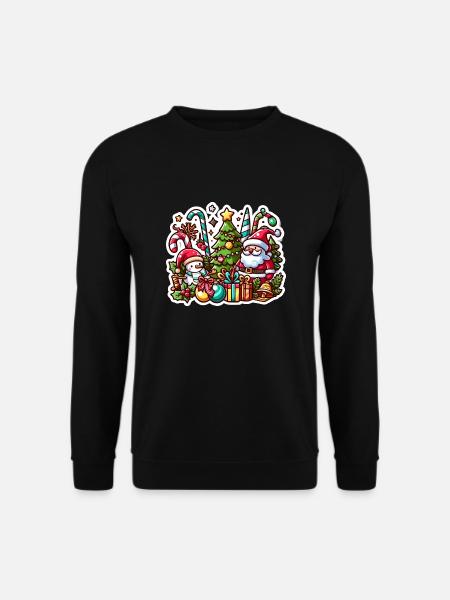 Festliches Weihnachtsdesign mit Weihnachtsmann, Schneemann - Unisex Pullover - Schwarz