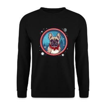 Französische Bulldogge Hund Weihnachten, Liebeshunde - Unisex Pullover - Schwarz - Vorne - Alina (178cm) & Michal (187cm)