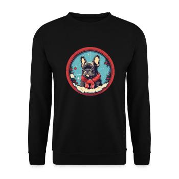 Französische Bulldogge Hund Weihnachten, Liebeshunde - Unisex Pullover - Schwarz - Vorne - Alina (178cm) & Michal (187cm)
