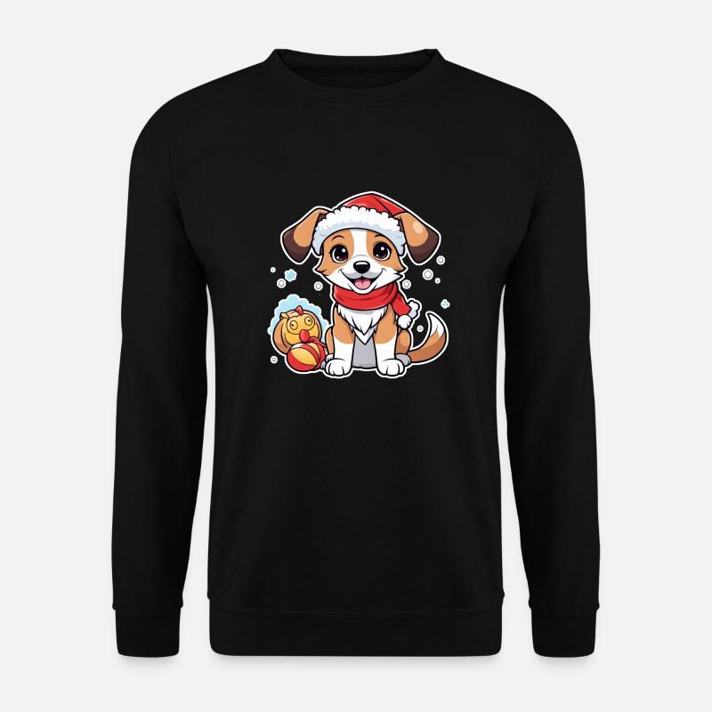 Hund mit Weihnachtsmütze - Unisex Pullover - Schwarz
