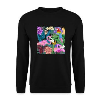 Peinture Jungle Flamants Roses 02 - Sweat-shirt Unisexe - noir - Devant - Alina (178cm) & Michal (187cm)