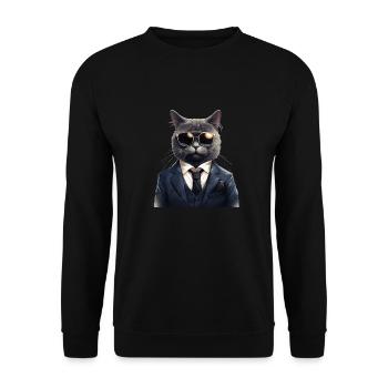 Katze in Anzug - Unisex Pullover - Schwarz - Vorne - Alina (178cm) & Michal (187cm)