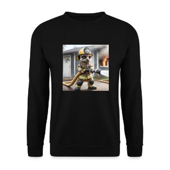 Erdmännchen als Firefighter - No. 2 - Unisex Pullover - Schwarz - Vorne - Alina (178cm) & Michal (187cm)