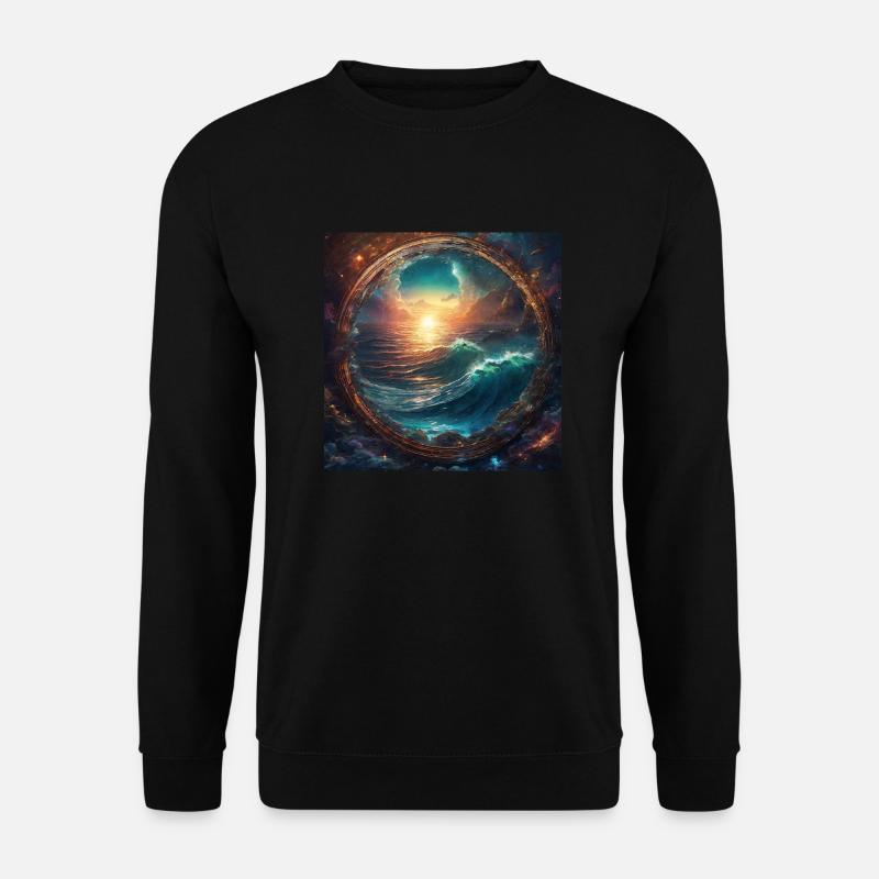 Meer,Wasser,Sonnenuntergang,Kreis,Gold - Unisex Pullover - Schwarz