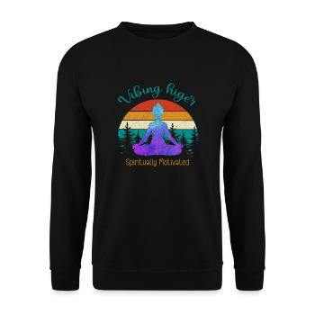 Vibing higer, spiritally motivated, retro backgro - Unisex Sweatshirt - black - Front - Alina (178cm) & Michal (187cm)