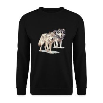 2 wolves big motif - The wilderness is calling ! - Unisex Sweatshirt - black - Front - Alina (178cm) & Michal (187cm)