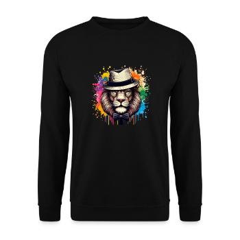 Löwe mit Fliege - Unisex Pullover - Schwarz - Vorne - Alina (178cm) & Michal (187cm)