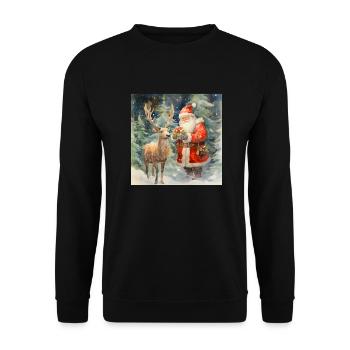 Der Weihnachtsmann und eins seiner Rentiere - Unisex Pullover - Schwarz - Vorne - Alina (178cm) & Michal (187cm)