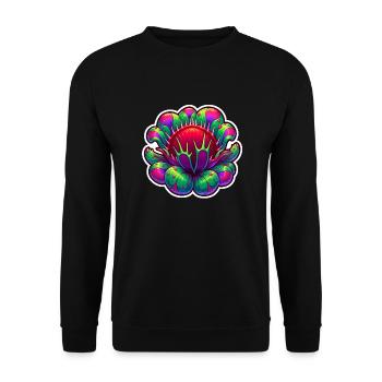 Sticker mit leuchtender Venus Fliegenfalle, illlu - Unisex Pullover - Schwarz - Vorne - Alina (178cm) & Michal (187cm)