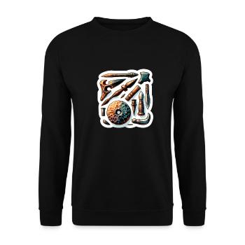 Stickers with Stone Age tools - Unisex Sweatshirt - black - Front - Alina (178cm) & Michal (187cm)