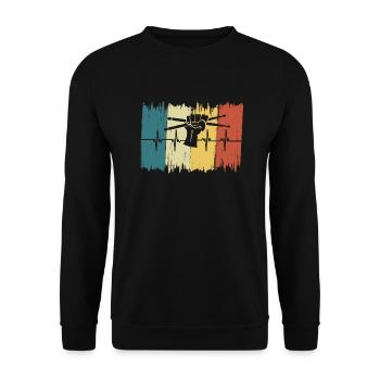 Vintage-Herzschlagmusik-Schlagzeuger - Unisex Pullover - Schwarz - Vorne - Alina (178cm) & Michal (187cm)