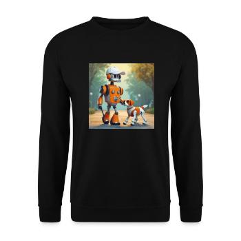 cute little orange futuristic vintage robots - Unisex Sweatshirt - black - Front - Alina (178cm) & Michal (187cm)