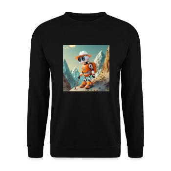 Niedlicher kleiner orangefarbener Vintage-Roboter klettert - Unisex Pullover - Schwarz - Vorne - Alina (178cm) & Michal (187cm)