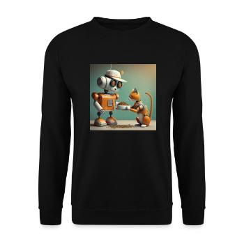 mignon petit orange futuriste vintage robots - Sweat-shirt Unisexe - noir - Devant - Alina (178cm) & Michal (187cm)