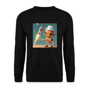 robot –is launching New Year's Eve rockets - Unisex Sweatshirt - black - Front - Alina (178cm) & Michal (187cm)