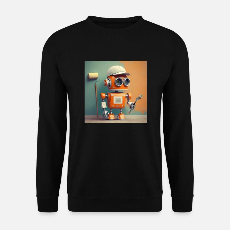 niedlicher kleiner orangefarbener futuristischer Vintage-Roboter - Unisex Pullover - Schwarz