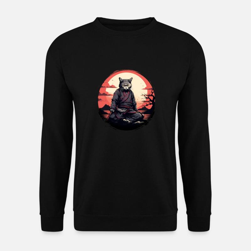 Katze Samurai - Unisex Pullover - Schwarz