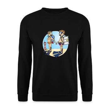 Dessin animé joyeux sur la plongée et la consommation de bière - Sweat-shirt Unisexe - noir - Devant - Alina (178cm) & Michal (187cm)