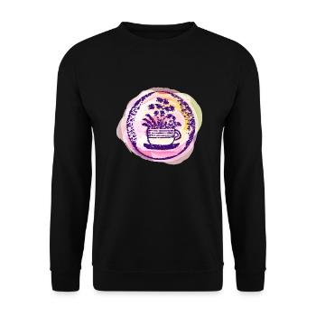 Blumentasse -farbenfrohes buntes Auqarelldesign - Unisex Pullover - Schwarz - Vorne - Alina (178cm) & Michal (187cm)