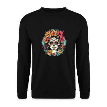 Flower Style Skull | Flowers & Skull | Mexican Art - Unisex Sweatshirt - black - Front - Alina (178cm) & Michal (187cm)