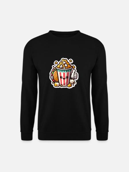 Happy Popcorn & Burger Sticker Design - Unisex Pullover - Schwarz