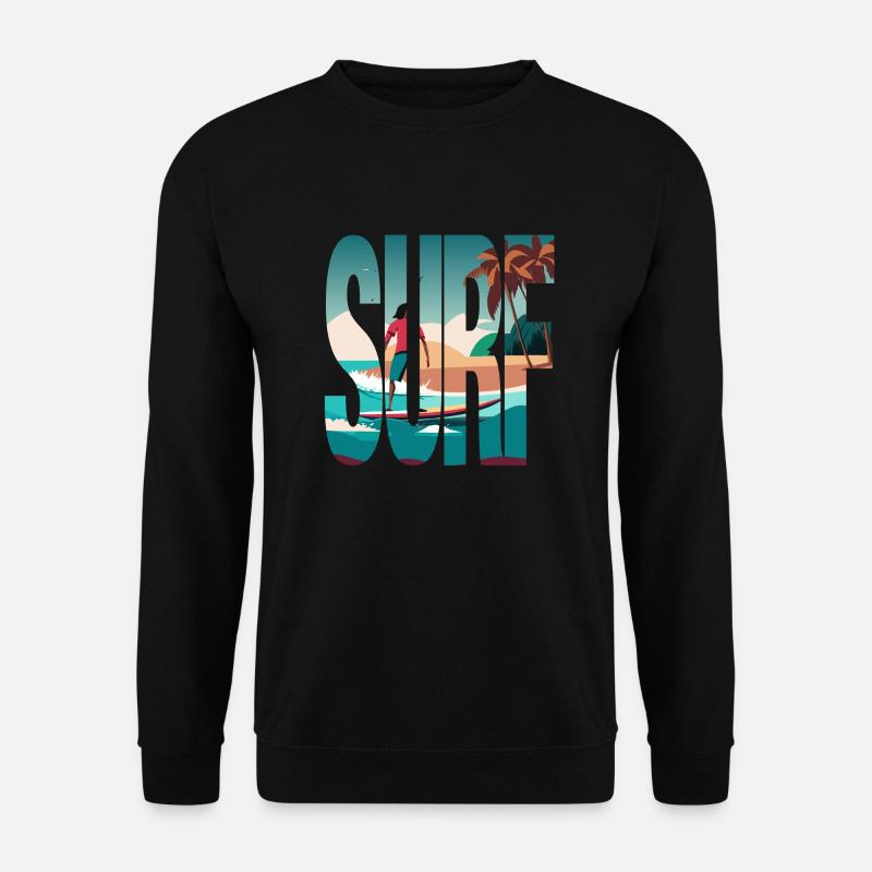 Surfer, Surfergirl, Strand, Sonne - Unisex Pullover - Schwarz