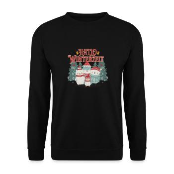 HALLO WINTERZEIT - Unisex Pullover - Schwarz - Vorne - Alina (178cm) & Michal (187cm)