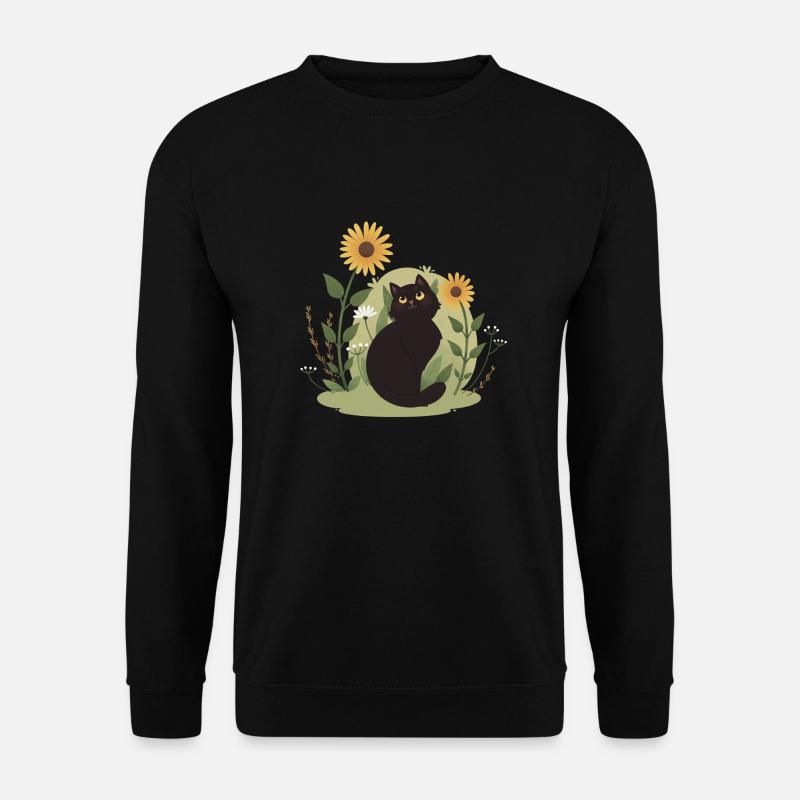 Garten-Katze mit Sonnenblumen - Unisex Pullover - Schwarz