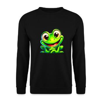 Frech Frosch mit Schrift - Unisex Pullover - Schwarz - Vorne - Alina (178cm) & Michal (187cm)