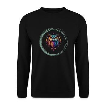 Hibou, Pouvoir Animal, Sagesse, Intuition, Chamanique - Sweat-shirt Unisexe - noir - Devant - Alina (178cm) & Michal (187cm)