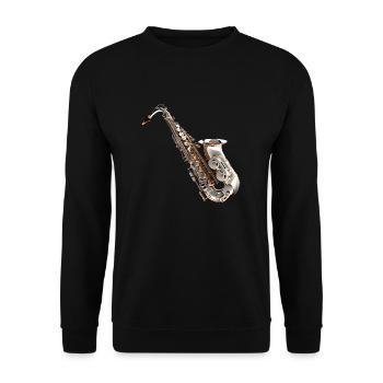 Das Saxophon ist ein beliebtes Instrument - Unisex Pullover - Schwarz - Vorne - Alina (178cm) & Michal (187cm)