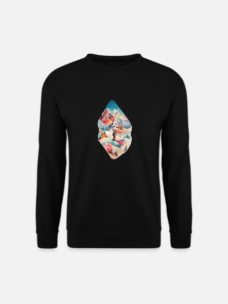 Snowboard mit Bergen und einigen geometrischen - Unisex Pullover - Schwarz