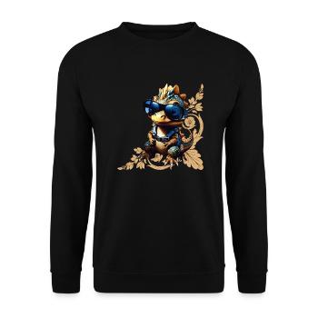 Cooler Dinosaurier, rockig, romantisch - Unisex Pullover - Schwarz - Vorne - Alina (178cm) & Michal (187cm)