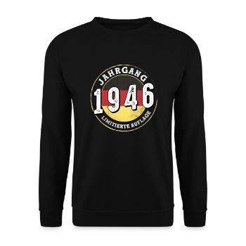 Jahrgangs 1946 78 years old Vintage 1946 - Unisex Sweatshirt - black - Front - Alina (178cm) & Michal (187cm)